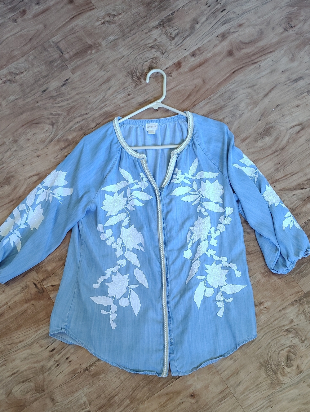 Light Blue Floral Embroidered Boho Top
